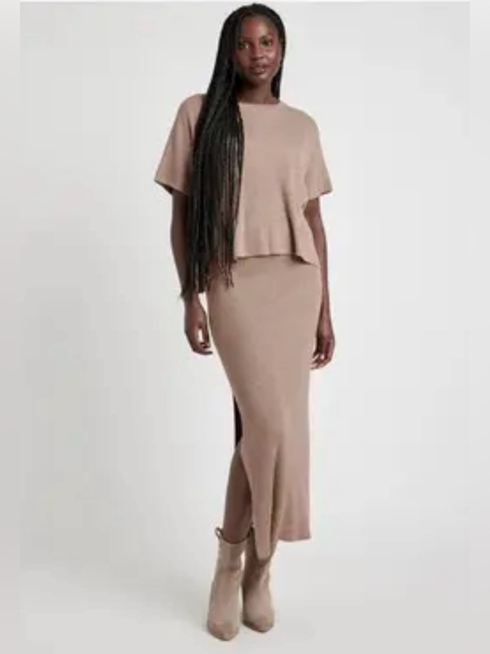 Splendid Ribbed Midi Skirt Heather Charcoal Grey Slit, size M - Picture 13 of 16